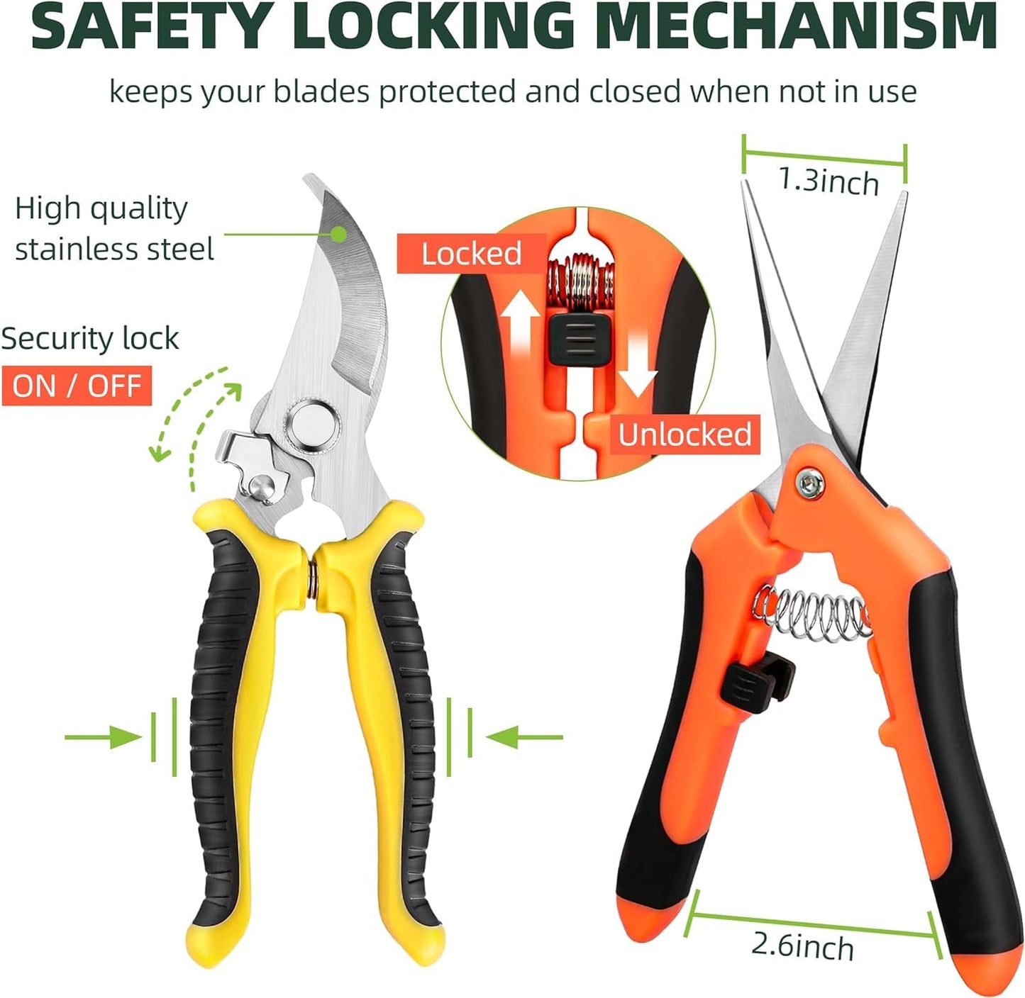 Secateurs Pruning Scissors, 3 Pack Stainless Steel Gardening Pruning Shears, Garden Scissors, Hedge & Garden Shears, Clippers for Plants, Gardening, Trimming, Garden Tools