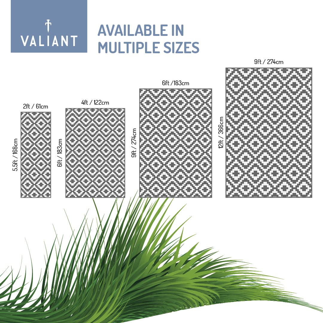 Valiant Outdoor XL Waterproof Rug for Gardens, Patio and Decking - Geometric Grey - 3.6m x 2.7m