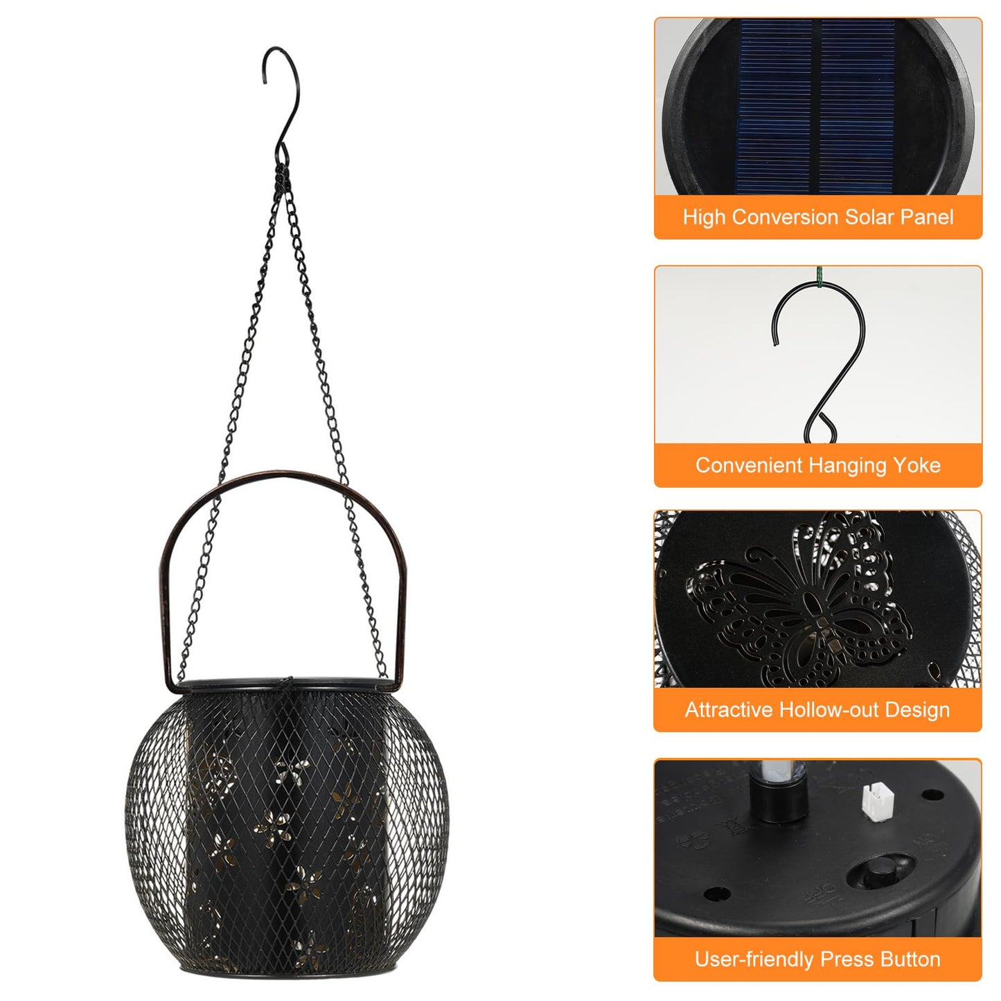 Neoglint Butterfly Solar Lanterns Light, 2 Pcs Outdoor Hanging Garden Lights Metal Lamp IP65 Waterproof Garden Ornaments Lantern Lights for Patio Yard Garden Lawn