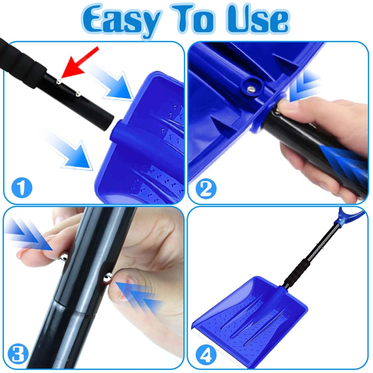 Hmfmdy Snow Shovel for Car Driveway Home Garage, Survival Shovel, Wide Ice Scraper, Lightweight Portable Detachable Snow Removal Tool for Garden Camping Outdoor Emergency Snowman Playing - Blue