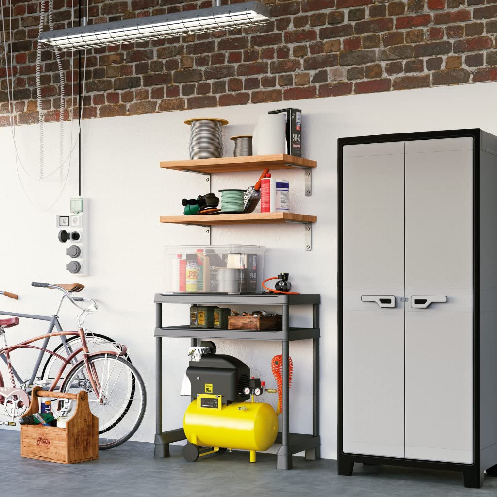 Keter Titan High Indoor Garage Utility Multi purpose Cabinet - Black-Grey