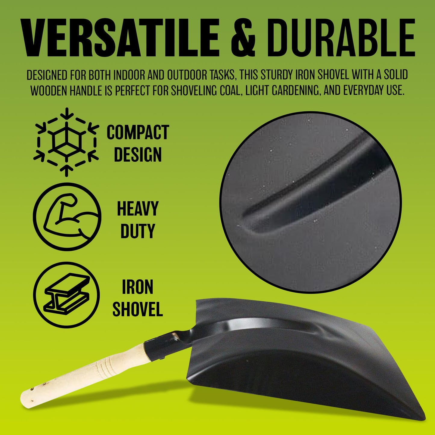 Large Hand Shovel With Wooden Handle - Strong & Lightweight Shovel Is Ideal For Moving Snow Or Using It As A Coal Shovel, Mini Fireplace Spade | Durable & Long Lasting | Reinforced Handle