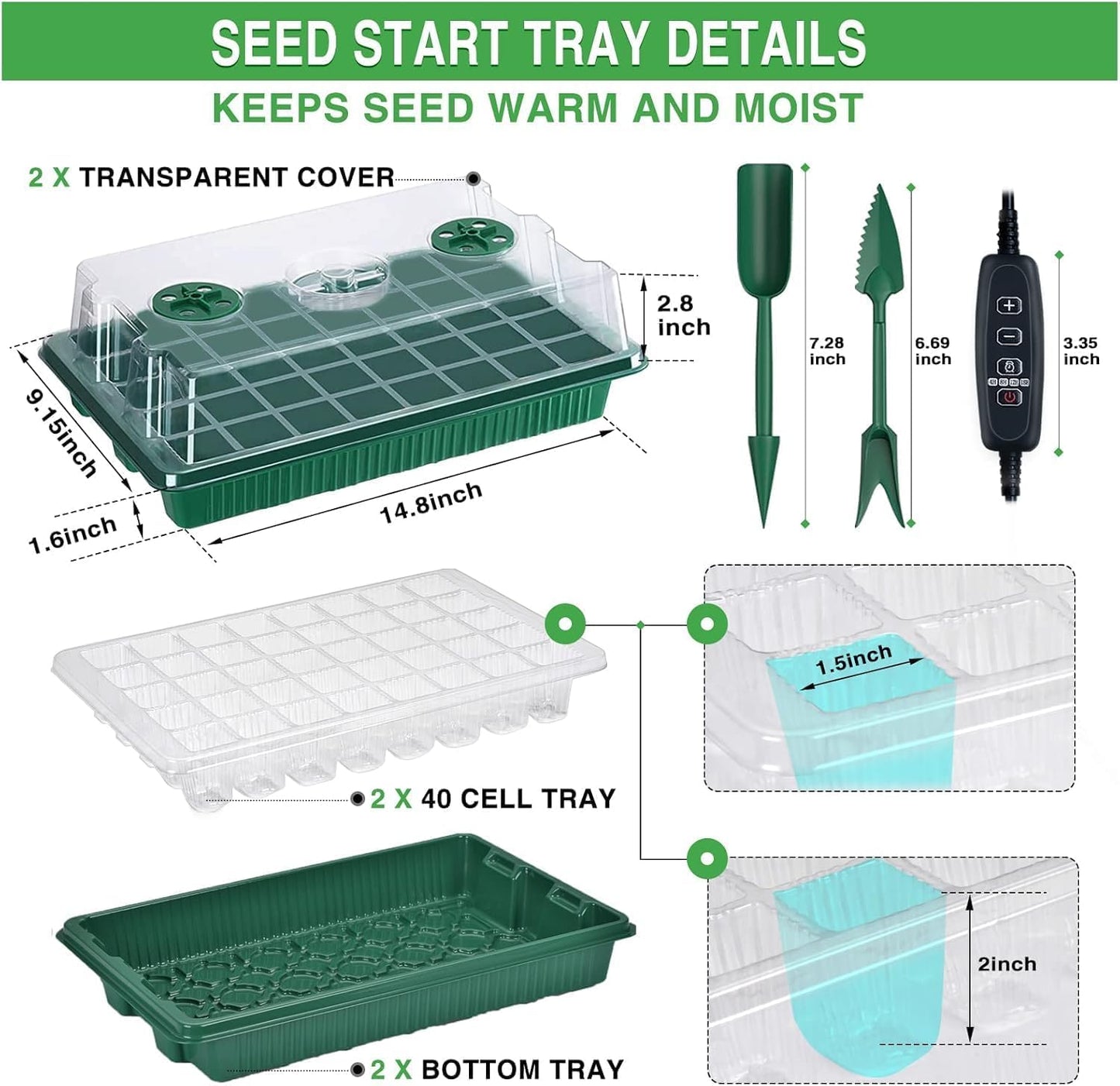 YAUNGEL Seed Trays with Grow Light, Thicken Propagator XL Seedling Starter with Timing Controller Adjustable Brightness, Growing Trays with Humidity Vented Domes and Base, Gift Box