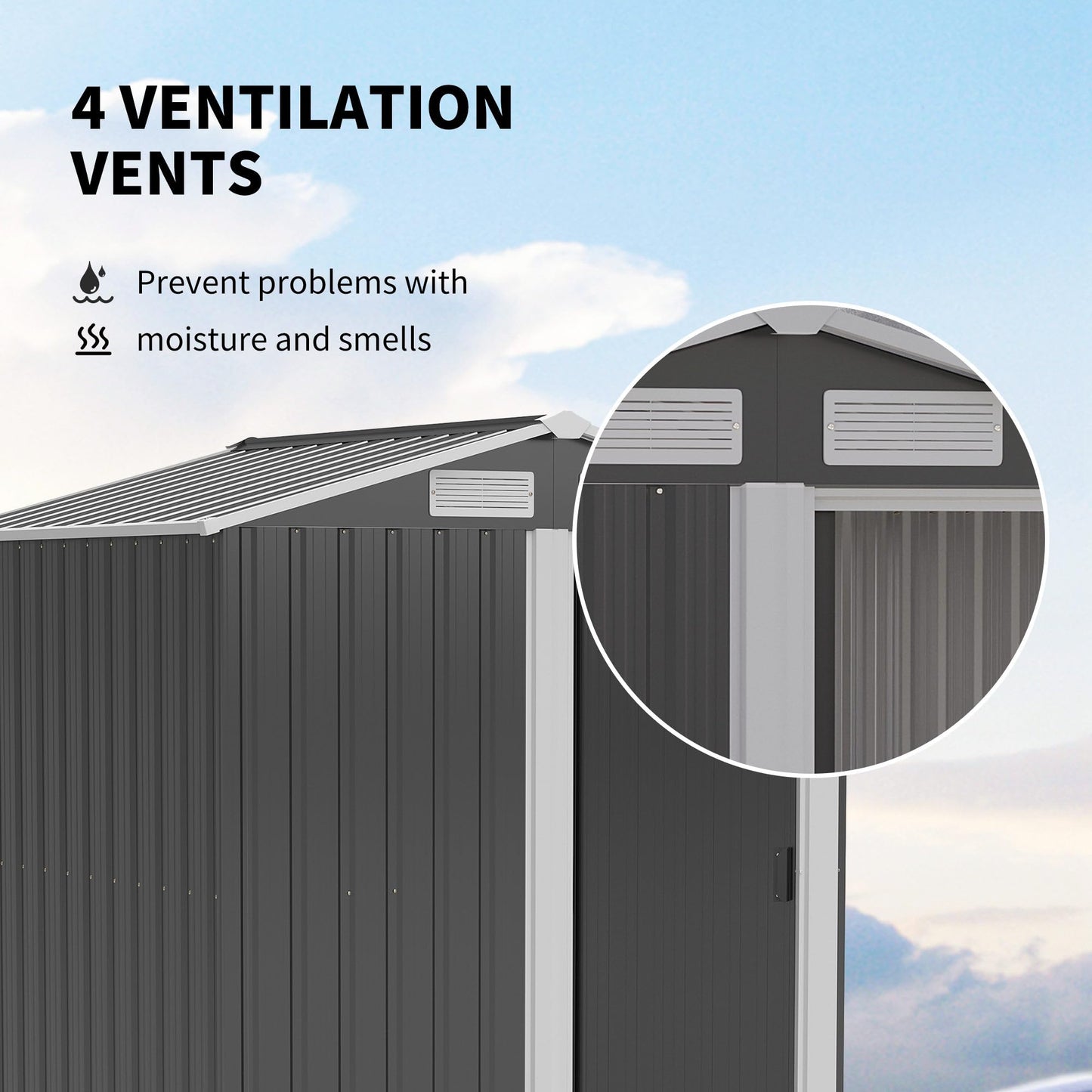 Outsunny 5ft x 4ft Garden Shed, Metal Tool Storage Shed with Sliding Door, Sloped Roof and Foundation Kit for Garden, Patio, Lawn, Grey