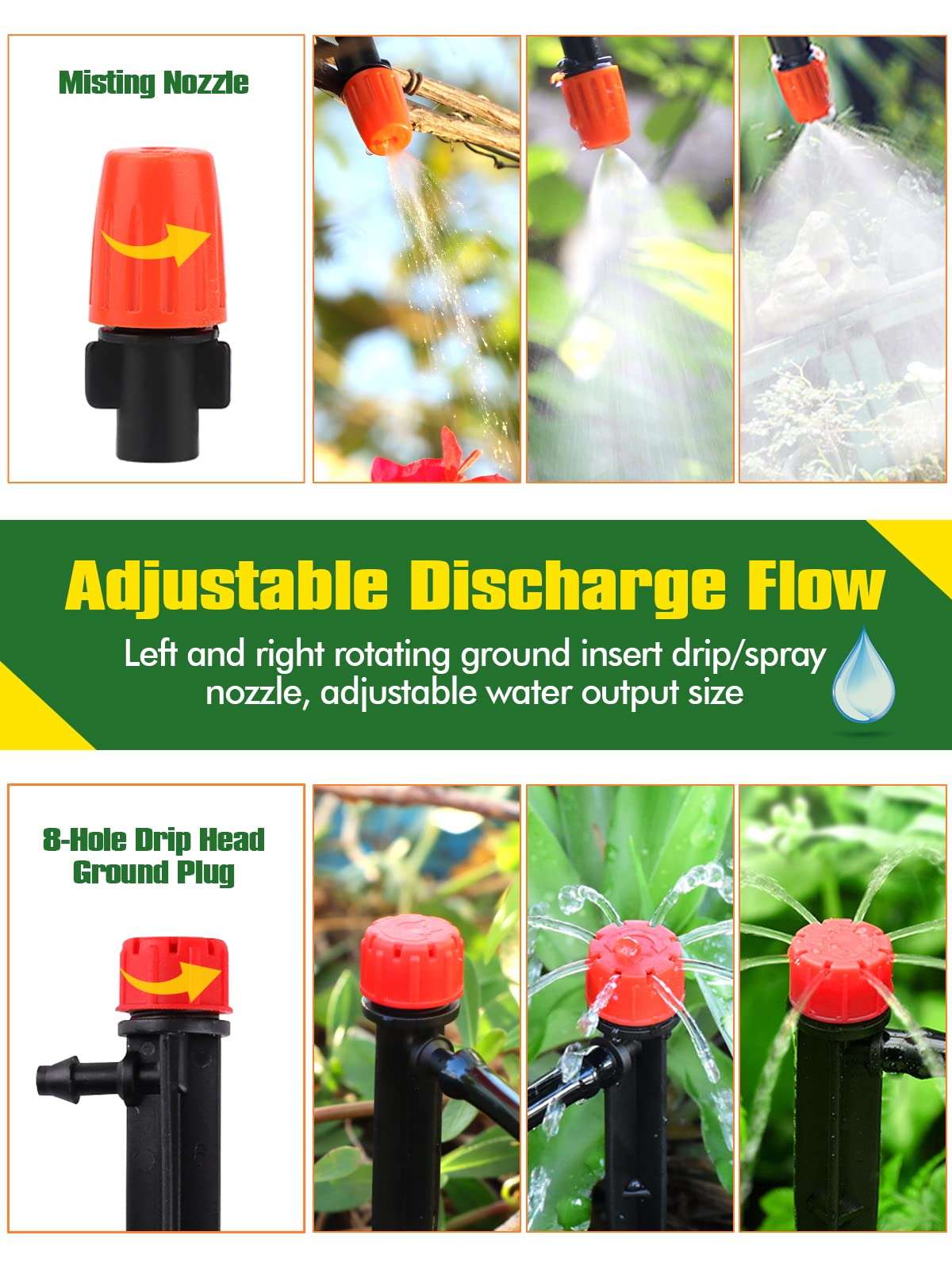 Kalolary Drip Irrigation Kit, 164 Ft Adjustable Garden Watering System with Timer, 133 PCS Blank Distribution Watering Drip Tubing Kits for Patio Lawn Garden Greenhouse Flower Bed