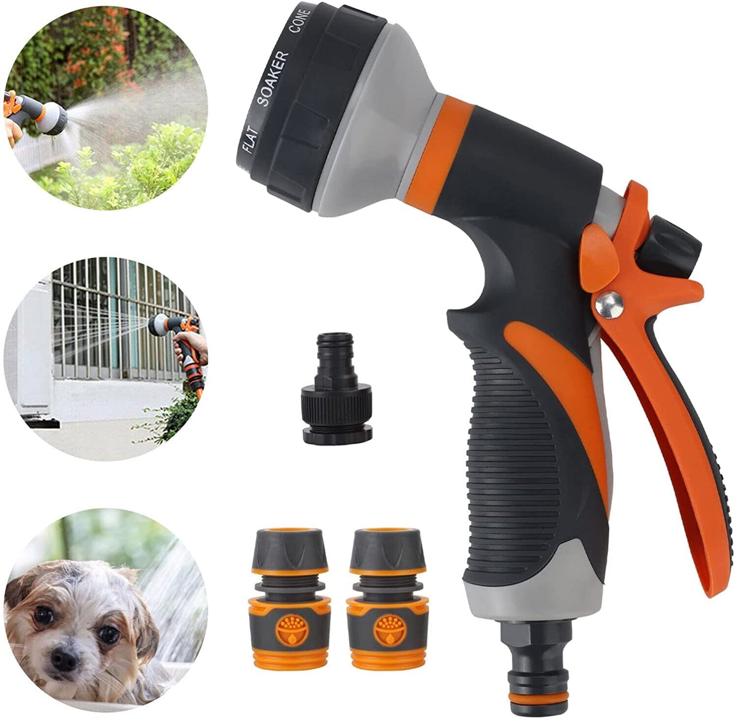 Garden Hose Pipe Spray Gun,8 Adjustable Patterns Hose Nozzle, High-Pressure Anti-Slip Water Hose Spray Gun for Plants & Lawns Watering, Car & Bike Washing and Pets Bathing