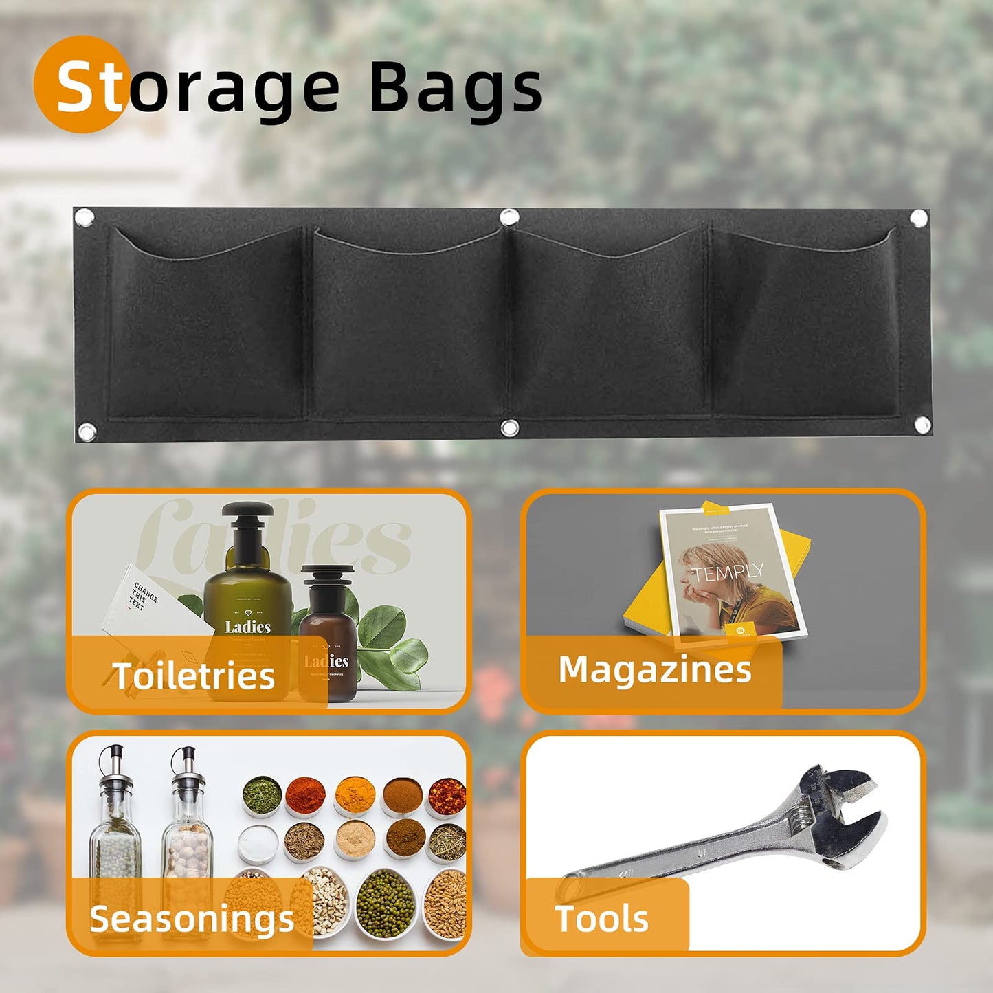 Ohiyoo Hanging Planter 2 Pack 4 Pocket Hanging Vertical Wall Planter Planting Grow Bags Gardening Vertical Greening Flower Container Storage Bags Planting Bag (Black)