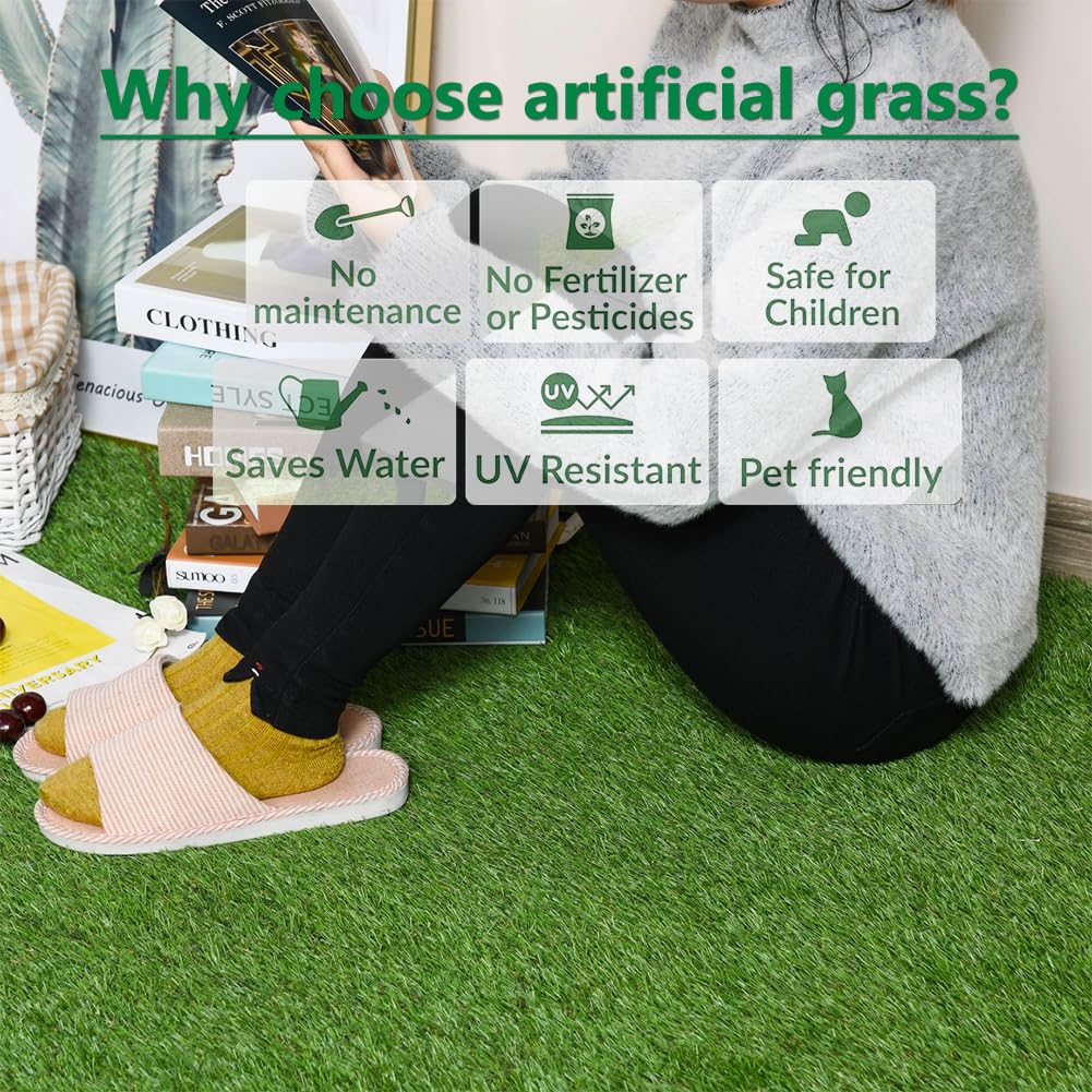 Petgrow Artificial Grass 35mm Realistic Turf Lawn Synthetic with Drainage Holes Dog Grass Mat Garden Backyard Patio Balcony (1M × 2M)