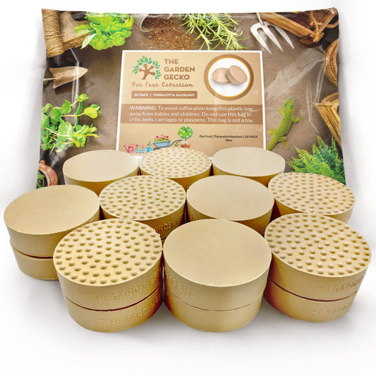 The Garden Gecko UK Invisible Pot feet for outdoor plant pots and flowers solid rubber pot risers with enhanced non-slip surface grip | 20 PACK | HAZELNUT TERRACOTTA
