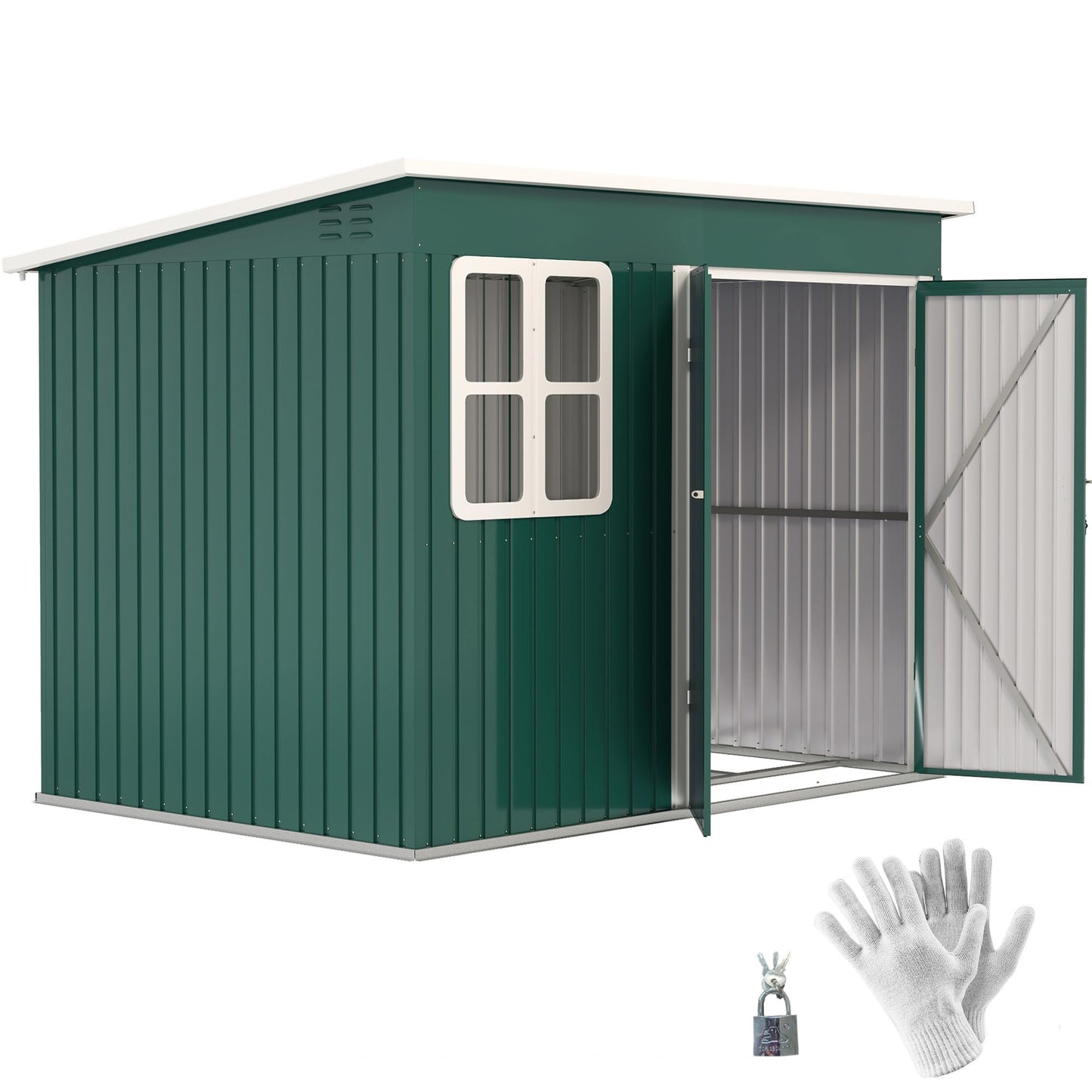 Outsunny 8.5 x 6ft Storage Shed Galvanised Steel Garden Shed, Metal Shed with Foundation Kit, Window, Lockable Wide Doors and Air Vents for Outdoor Patio, Green