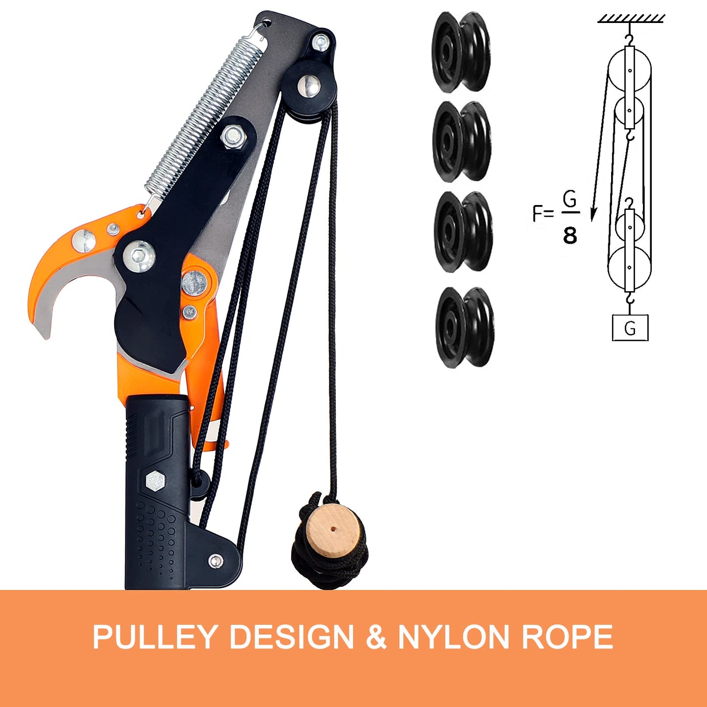 GARCARE Pole Saws for Tree Trimming, Loppers and Pole Saw 2 in 1, Lightweight Telescoping Tree Pruner with 35mm Cutting Capacity, Adjustable Length 1.4-2.1m, Carbon Steel Blade