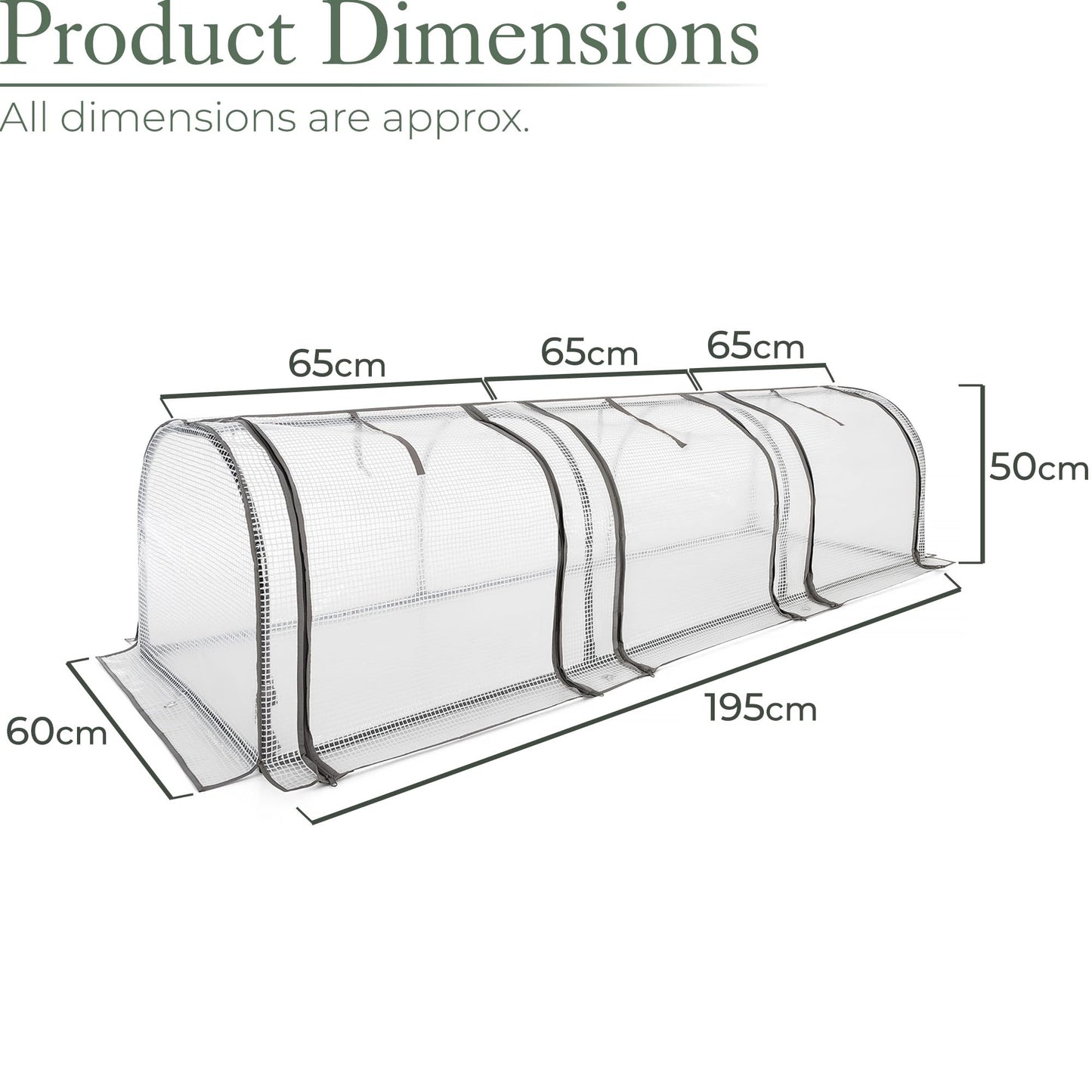 CHRISTOW Small Grow Tunnel Cloche Garden Polytunnel Greenhouse With Reinforced Cover (choose 1.3m, 1.95m, or 2.6m long)