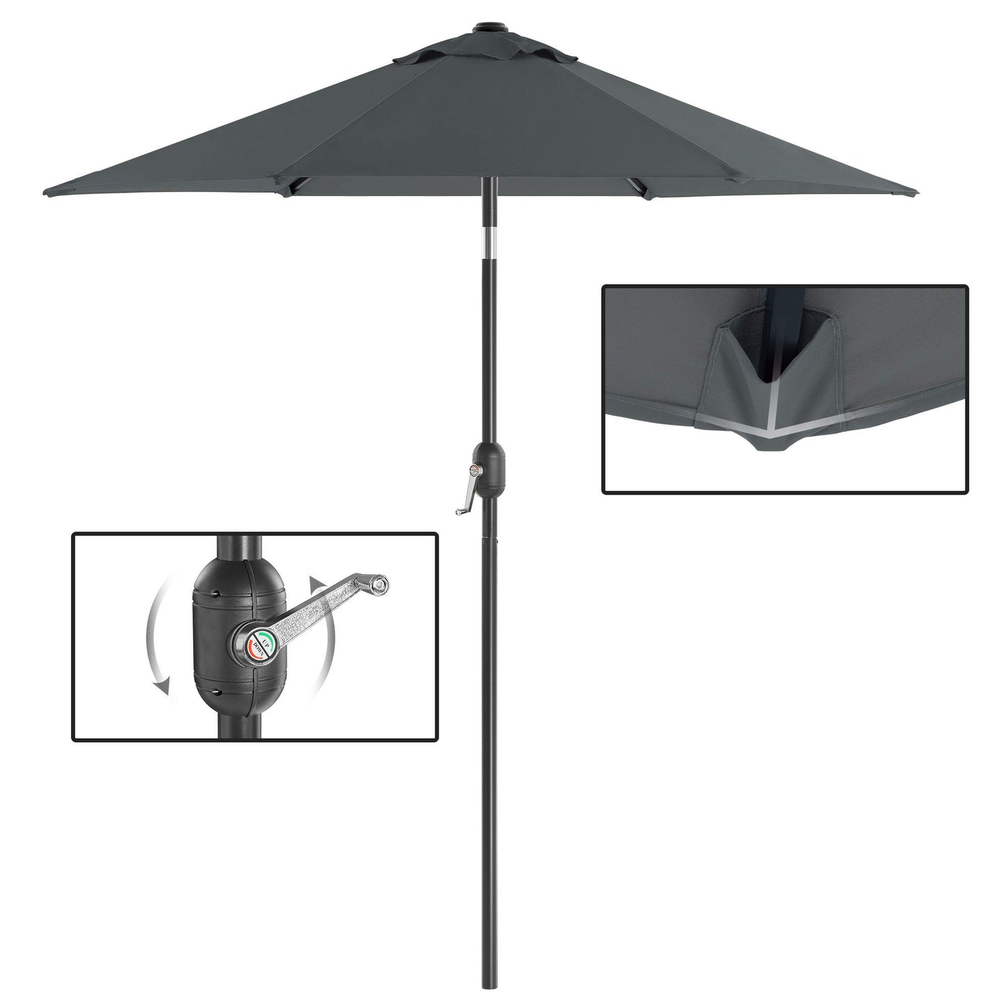 SONGMICS 2.1 m Garden Parasol Umbrella, UPF 50-, Sun Shade, 30° Tilt in 2 Directions, Crank Handle for Opening and Closing, for Outdoor Gardens Pool Balcony Patio, Base Not Included, Grey GPU202G01