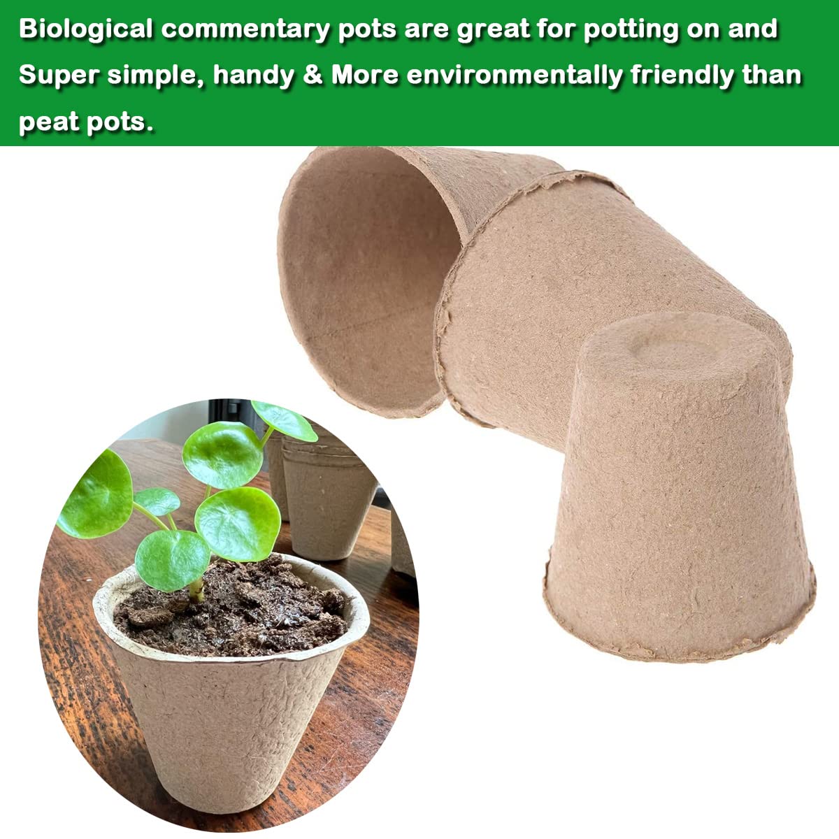 Abimars Biodegradable Fibre Seed Pots, 50 Pcs 8 cm Round Fibre Pots for Seedling with 50 Pcs Plastic Plant labels and Plant label pen