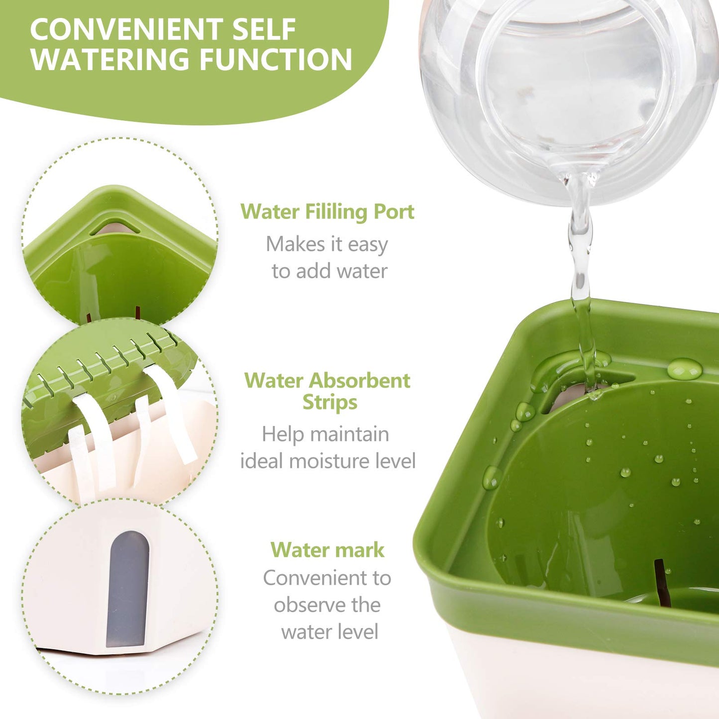 GUDELAK Windowsill Herb Planter Box Indoor Set of 3, 10.5 Inch Self Watering Planter Pots with Visual Water Level Window, Modern Plastic Plant Pots for Herbs, Vegetables, Succulents Plants