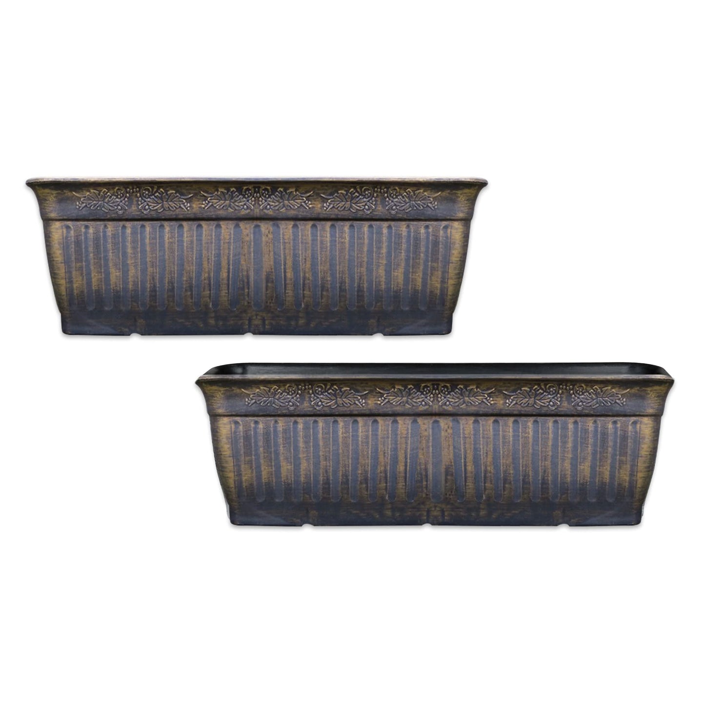 SG Traders 2 x Plastic Floral Fluted Garden Trough Long Window Box Planter Flower Box Plastic Vegetable Planters Pot Herb Planter for Windowsill Patio Garden Home Decor Flower Bed 59cm