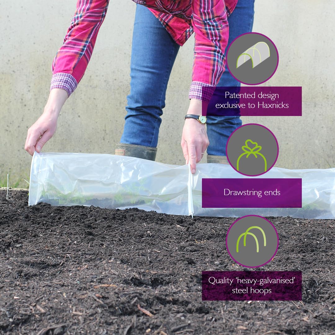 Haxnicks 3 x Easy Seedling Tunnels | Mini Ready To Use Fold Out Design Poly Garden Tunnels | Warms Soil Prior To Planting | Protect Tender Plants | L80 cm x W18 cm x H12 cm Etun140101