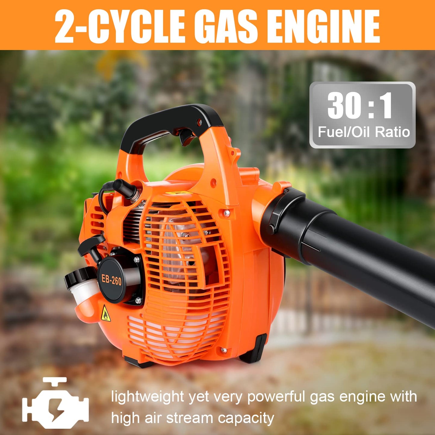 ASUNCELL Petrol Backpack Leaf Blower Fuel Leaf Blower Cordless Garden Blowers Handheld Engine Blower up to 270 Km/h airflow speed with Padded Support Straps and Detachable Tubes for Patios, Gardens