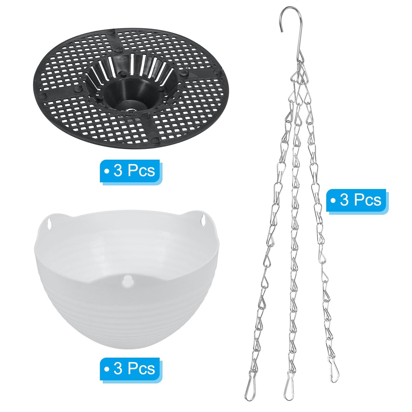 PATIKIL Plastic Self-Watering Hanging Planters, 3 Pack 8 Inch Garden Flower Pot Container Baskets with Chain and Drainer for Indoor Outdoor, White