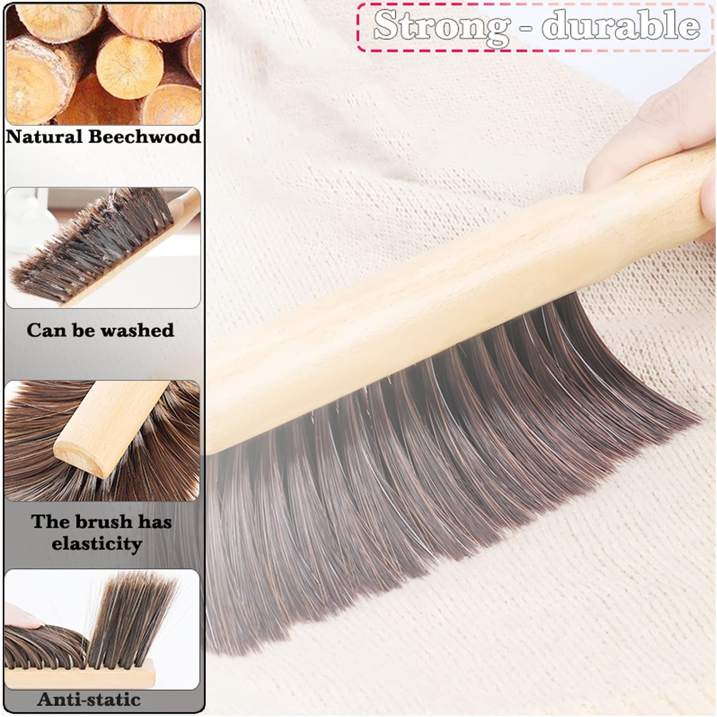 Beech Wood Hand Brush&Natural Solid Wooden Round Handle Brushes,5 Rows of Soft Bristles 11.8" Hand Broom for Cleaning Dusting Stair,Garden,Bed,Sofa,Furniture,Brick,Floor