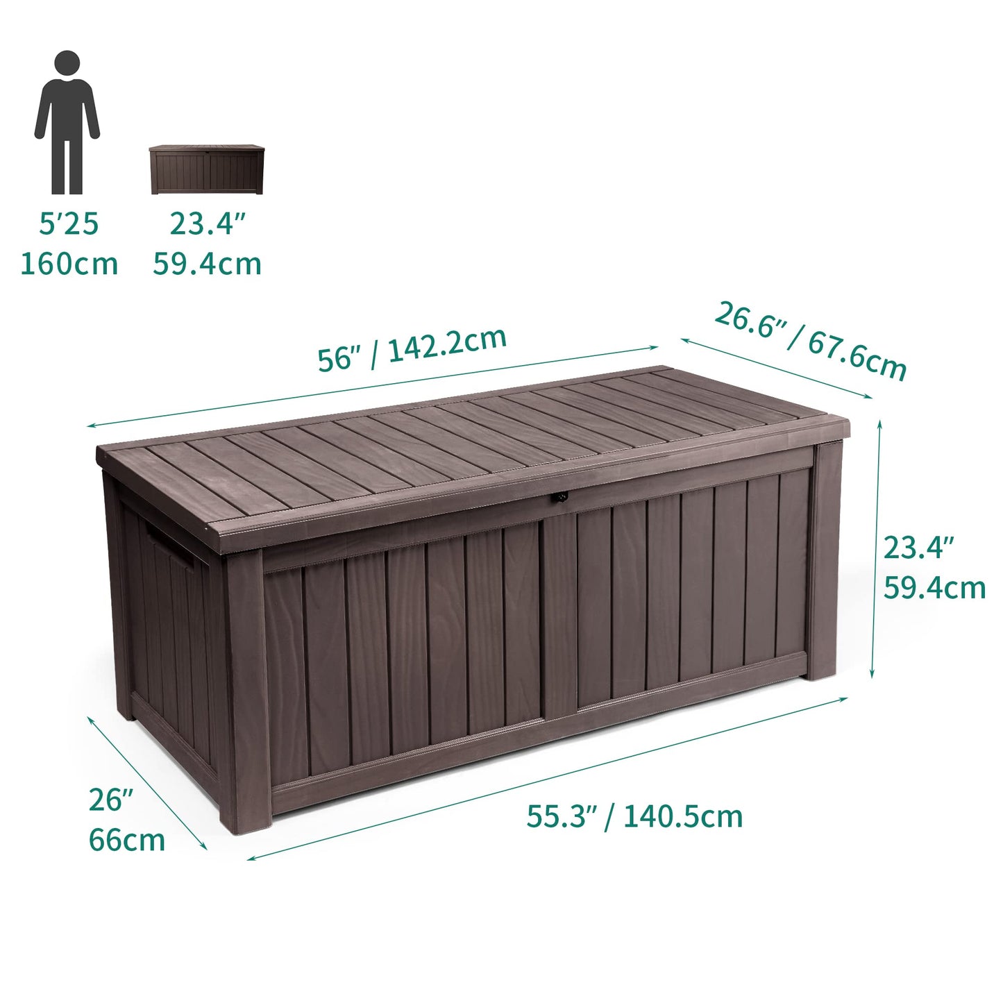 YITAHOME 450L Garden Storage Box Waterproof, Large Outdoor Storage Box with Lid, Lockable Deck Boxes Outdoor Storage Containers for Patio Cushions Garden Tools, Brown, 140 x 66 x 59cm