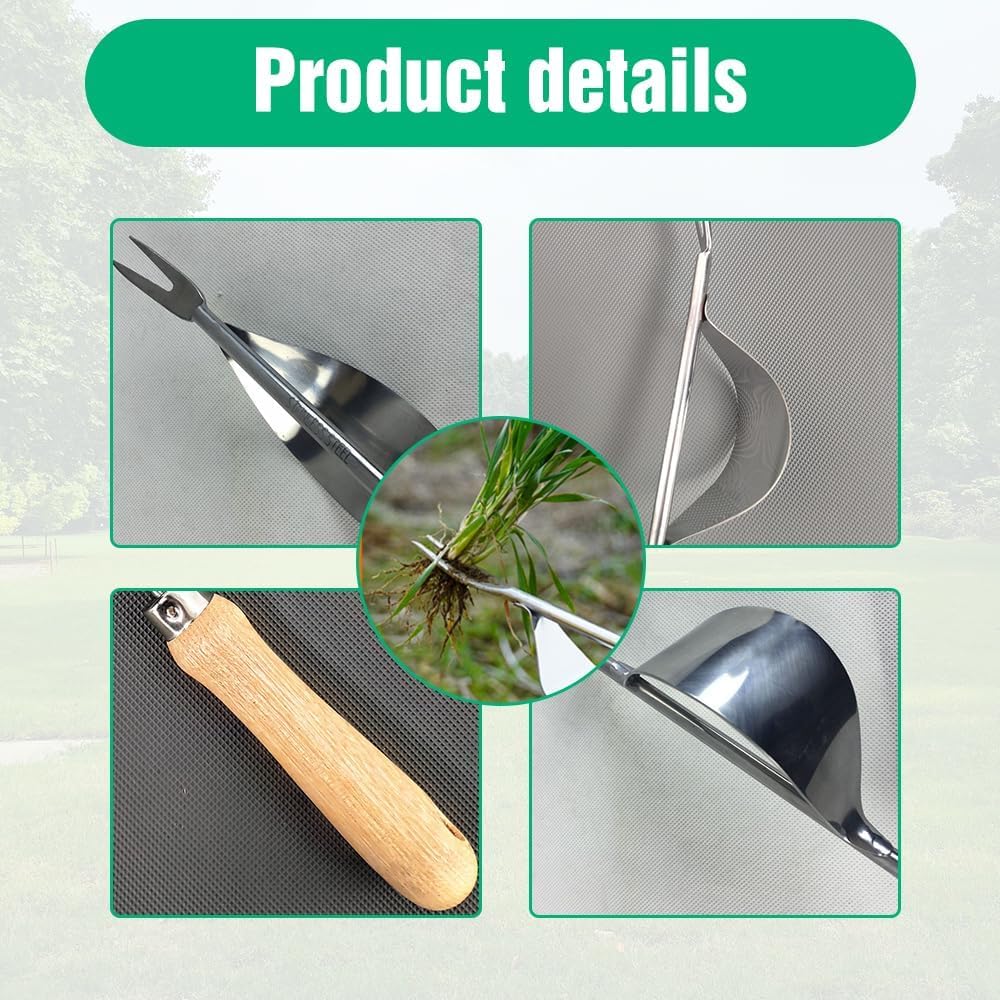 Weeding Tool V-Shaped Forks, Stainless Steel Weed Puller Tool with Metal Leverage Base to Easy Weed Removal & Deeper Root Digging, Manual Hand Weeder (1PCS)