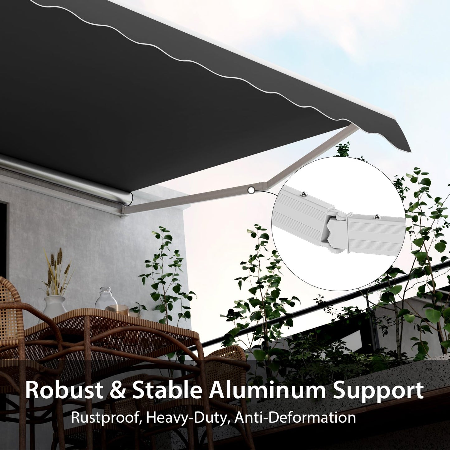 COSTWAY 3 x 2.5m/3 x 3.6m Retractable Manual Awning, Anti-UV and Waterproof Garden Patio Canopy with Hand Crank, Aluminum Sun Shade Shelter for Balcony Yard(3m x 3.6m, Grey)