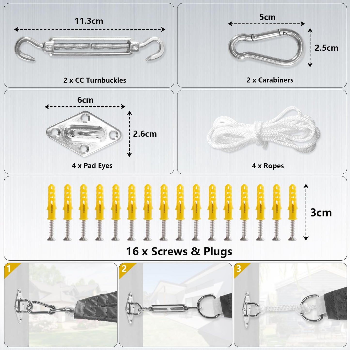 Mokani Sun Shade Sail for Garden, 3x3m Rectangle Sunscreen Awning Canopy, Waterproof Shade Sails with Accessories, 95% UV Block Sail Shades, Sun Shades for Garden Outdoor Patio Party Pergola Balcony