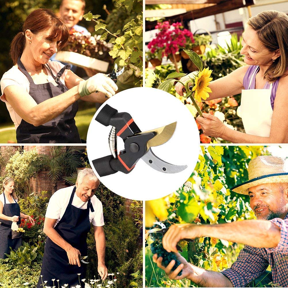 SEEYC Professional 8 inches Premium Titanium Bypass Pruning Shears, Premium Utility Garden Clippers Scissors Sponge Handle Protector,Tree Trimmers Secateurs Hand Pruners