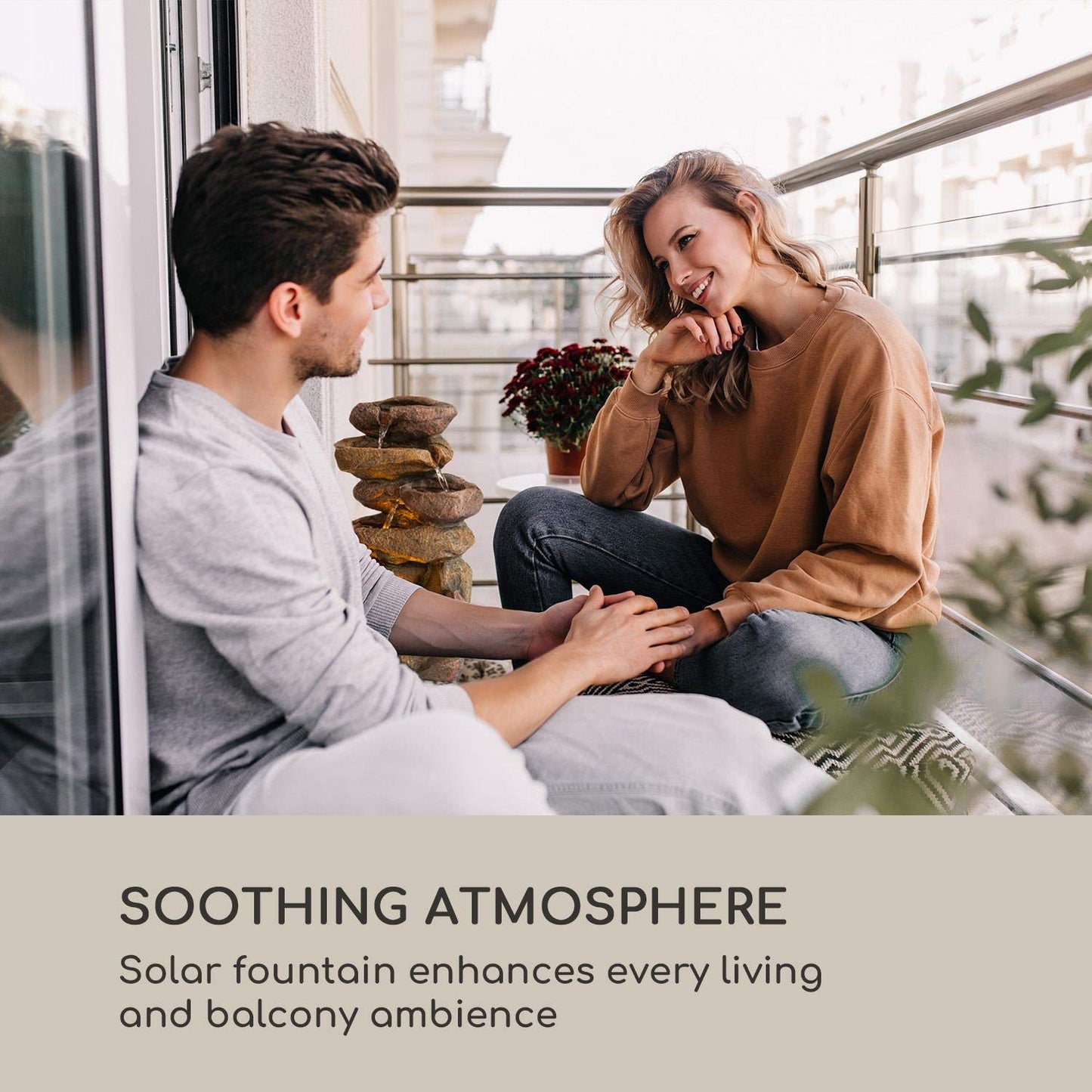 blumfeldt Savona Solar Fountain - Water Feature, Includes Solar Panel, Power: 2.8 Watts, Lithium-ion Battery (Approx. 5h Running Time), LED Lighting, Material: Polyresin, Frost-Resistant, Stone Look