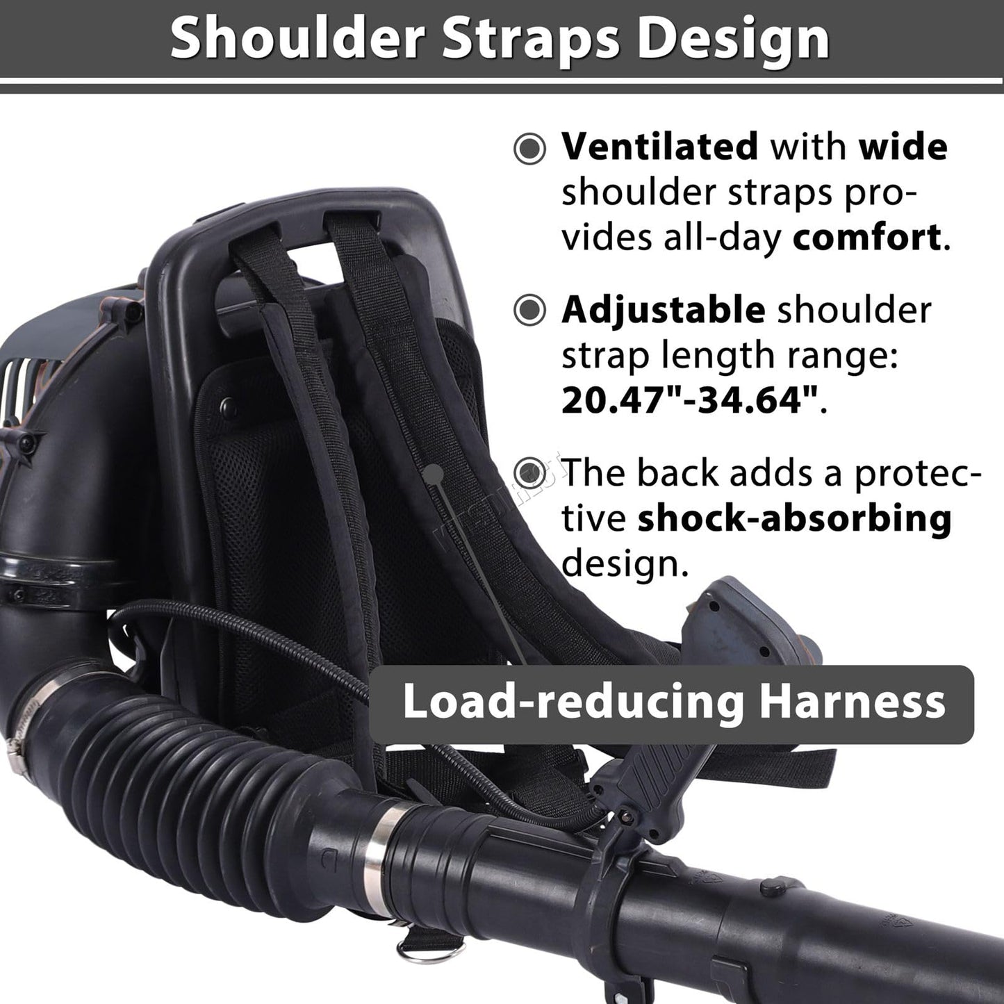 SwitZer Petrol Backpack Leaf Blower Snow Sand Stones Blower 291kmph Air Speed 52cc 2-Stroke Engine Support Harnesses Anti-Vibration 50 Minutes Per Litre Fuel Efficiency Adjustable Straps Grey