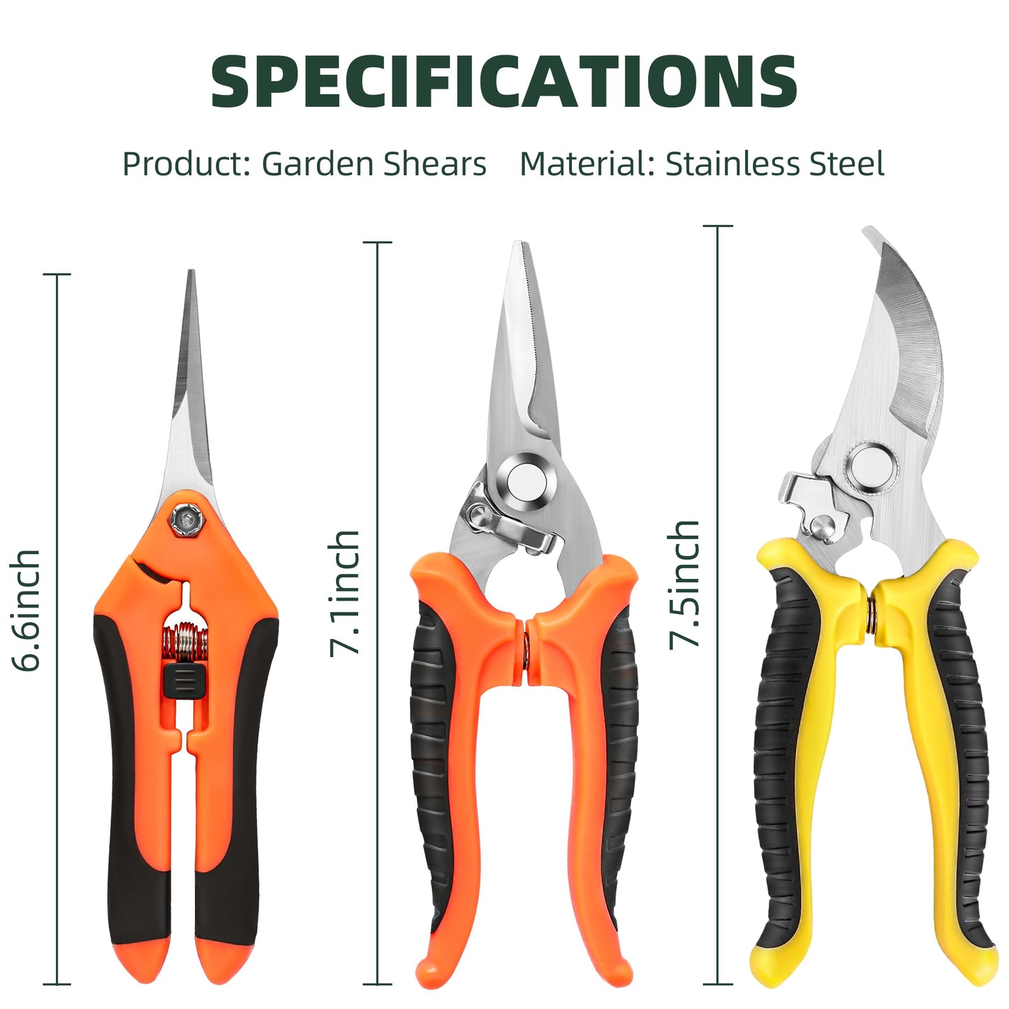 MUETKNYE 3 Pack Garden Pruning Shears, Stainless Steel Blades, Gardening Shears, Scissors, Clippers, Modern Style, Orange