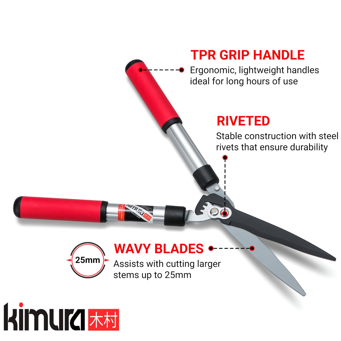 Kimura® Pro Heavy Duty Garden Shears - Premium Hedge Shears with Patented Gearing Technology, Ultra Lightweight Aluminium Handles, Japanese SK5 Steel Blades, Ideal Shears for Gardening - 560mm