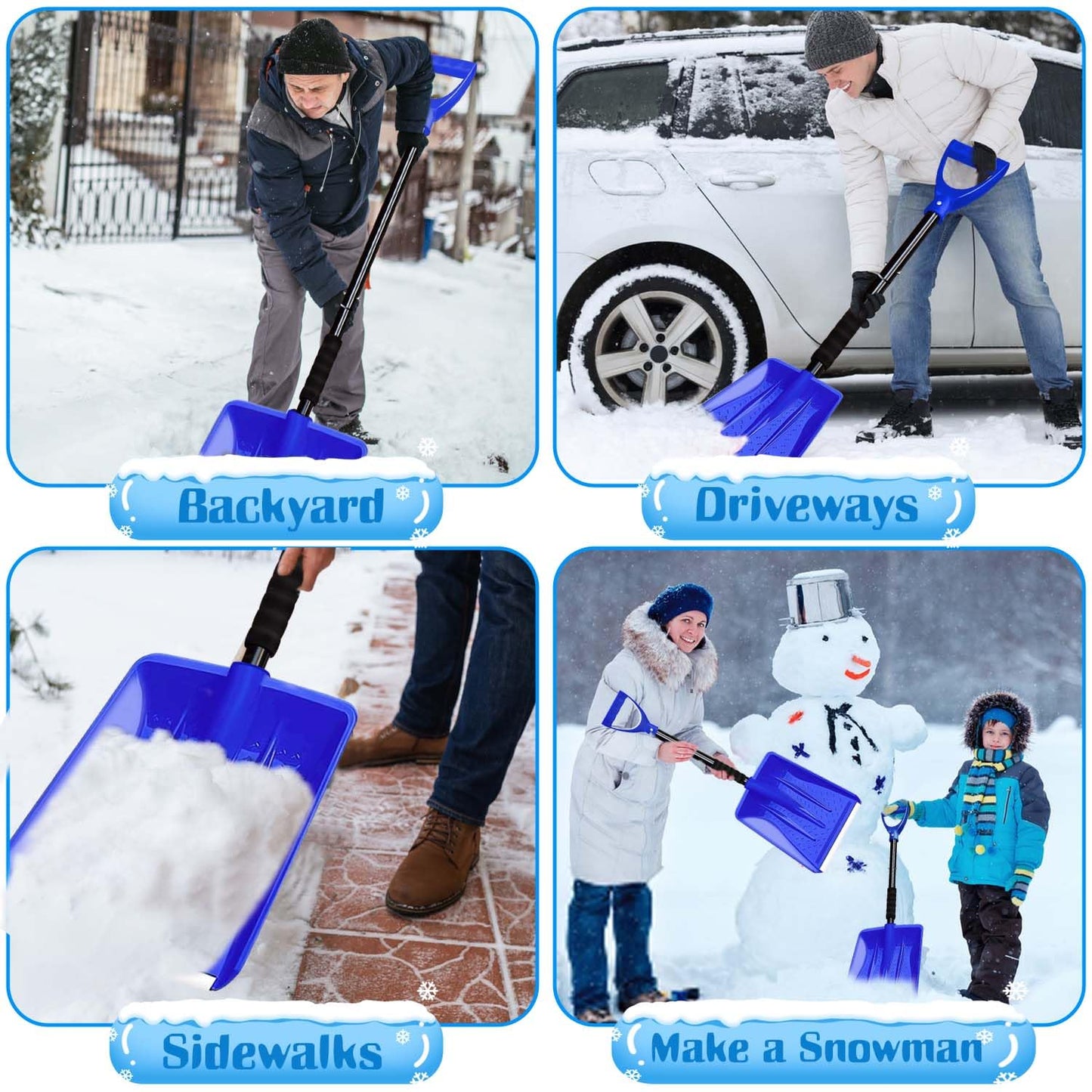 Hmfmdy Snow Shovel for Car Driveway Home Garage, Survival Shovel, Wide Ice Scraper, Lightweight Portable Detachable Snow Removal Tool for Garden Camping Outdoor Emergency Snowman Playing - Blue