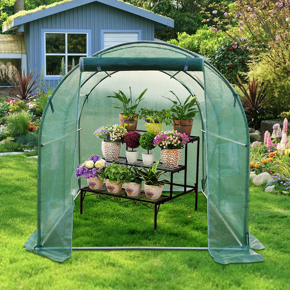 Walk In Polytunnel Outdoor Garden Greenhouse with Roll Up Door Steel Frame (2x2x2m)