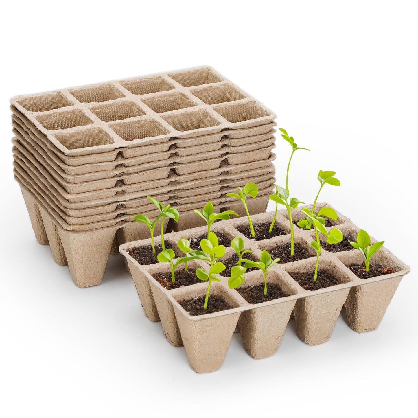 GOTVUGE 10 Packs Seedling Starter Trays 120 Cells, Peat-Free Biodegradable Seed Germination Trays Plant Starter Pots for Seedlings
