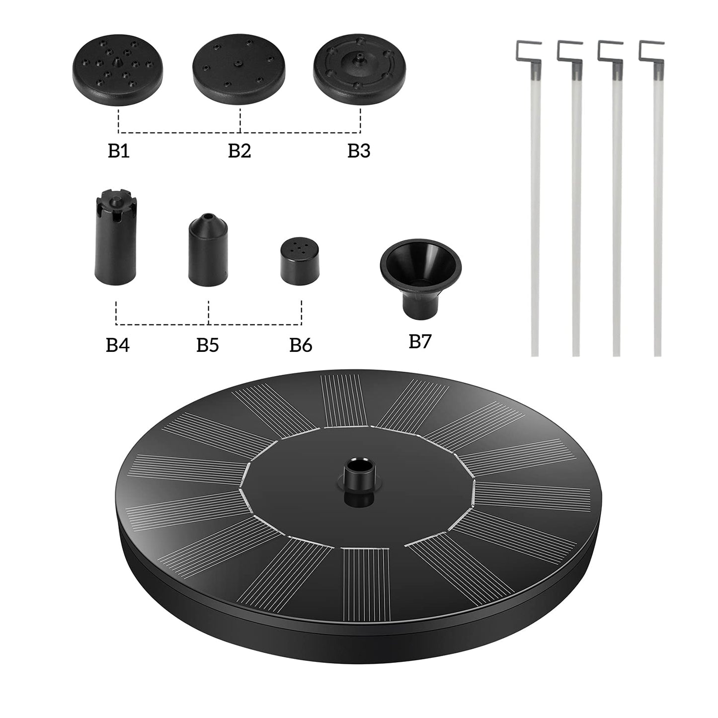 Jsdoin Solar Fountain Pump,Solar Powered Water Features with 7 Nozzles for The Garden, Floating Solar Pond Pump for Bird Bath,Pool, Patio,Pond and Fish Tank