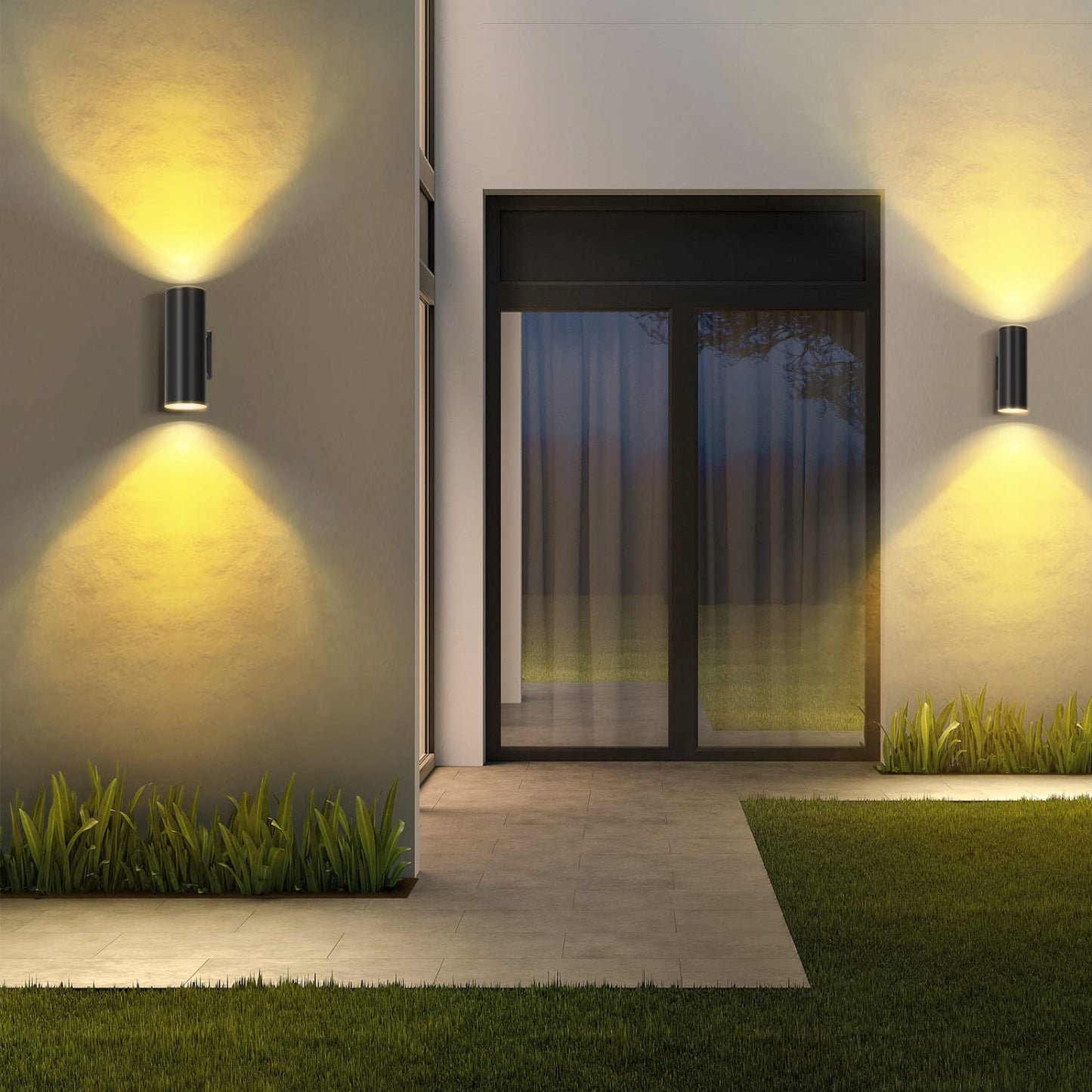 Outdoor Wall Lights Mains Powered, Aigostar Black Up Down Outdoor Lights IP65 Waterproof, Up and Down Outside Lights Max 35W GU10 Porch Light, LED Outdoor Wall Lamp Aluminium Front Door Light 2 Pack