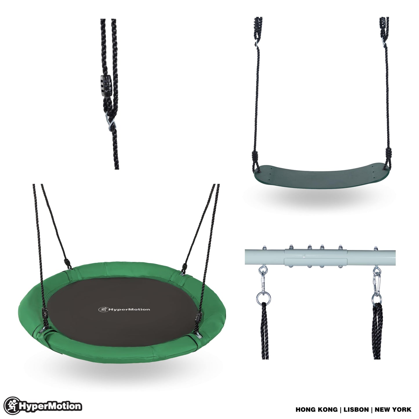 HyperMotion Garden Swing Set with Nest & Classic Seat - Sturdy A-Frame Design, 200kg Load Capacity - Weather-Resistant Steel Frame & Adjustable Ropes - Safe Outdoor Play Equipment for Kids & Parents