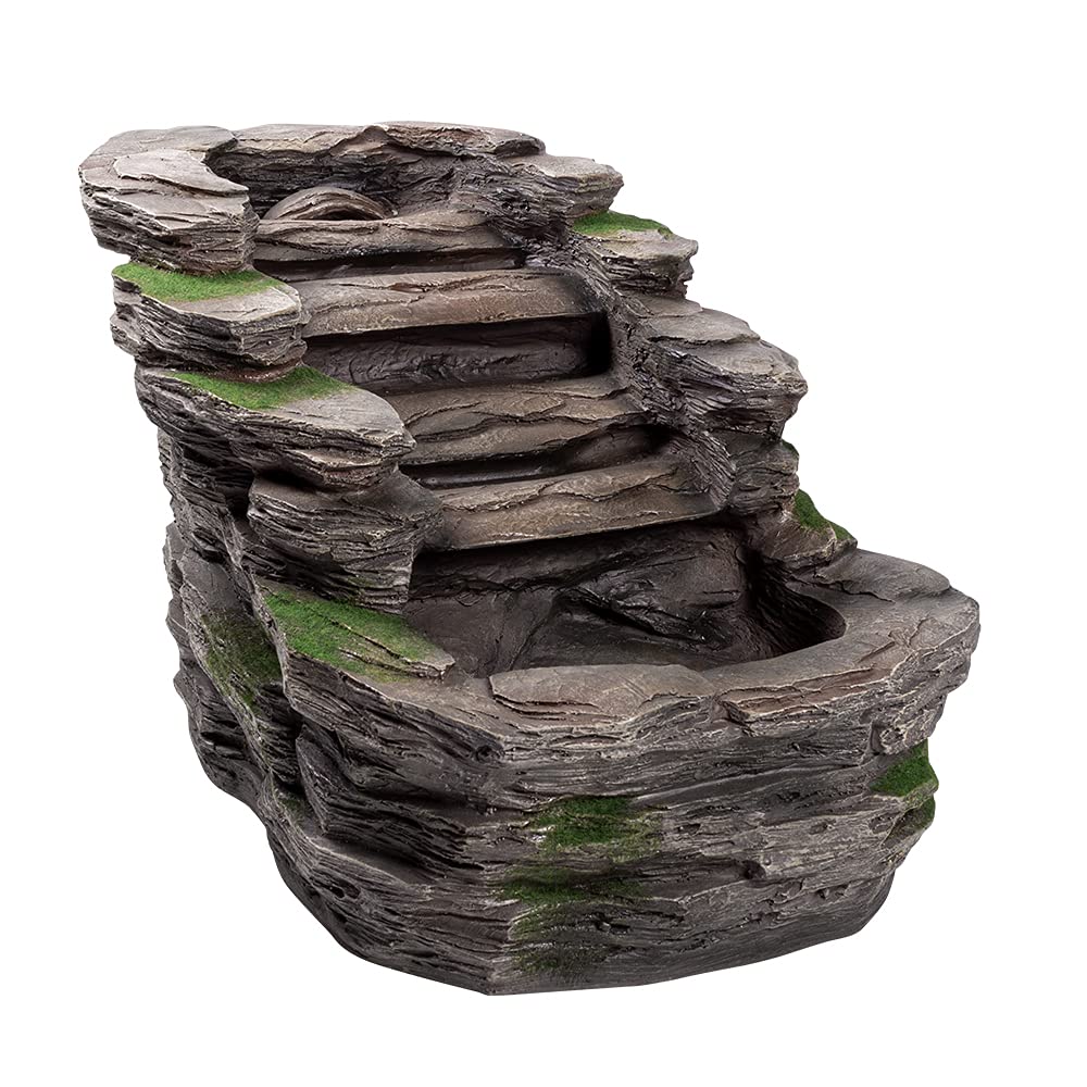 Waterfall Water Feature with LED Light | Rock Stone Cascading Water Feature for the Garden, Outdoor, Self Contained - 58 x 42 x 37cm