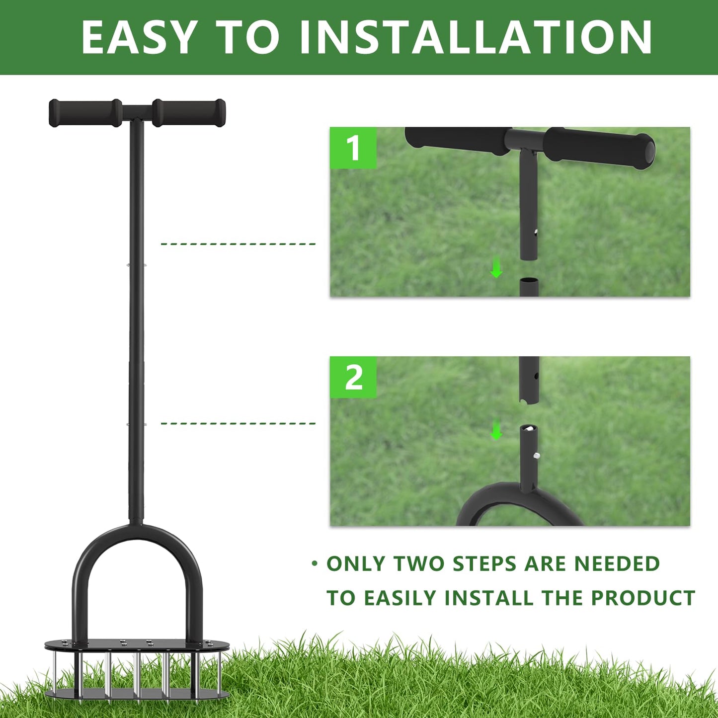 Onadak Lawn Aerator Spikes Aerating Tool, Manual Aeration Tools with Padded T-Handle, Wide Foot Plate, 15 2.8 Inch Solid Steel Spikes, Yard Aerators for Lawn Yard & Garden
