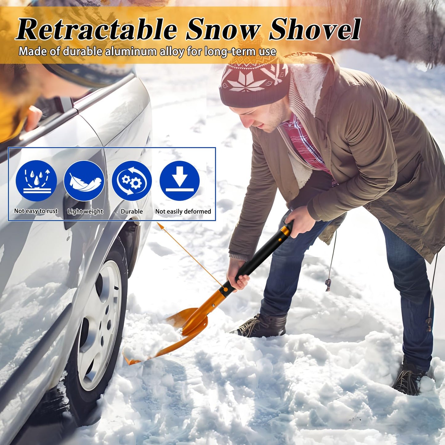 nutmanel Snow Shovel Folding Shovel,Aluminum Portable Lightweight Snow Shovel,Extendible Handle Shovel,for Car,Camping,Outdoor Activities
