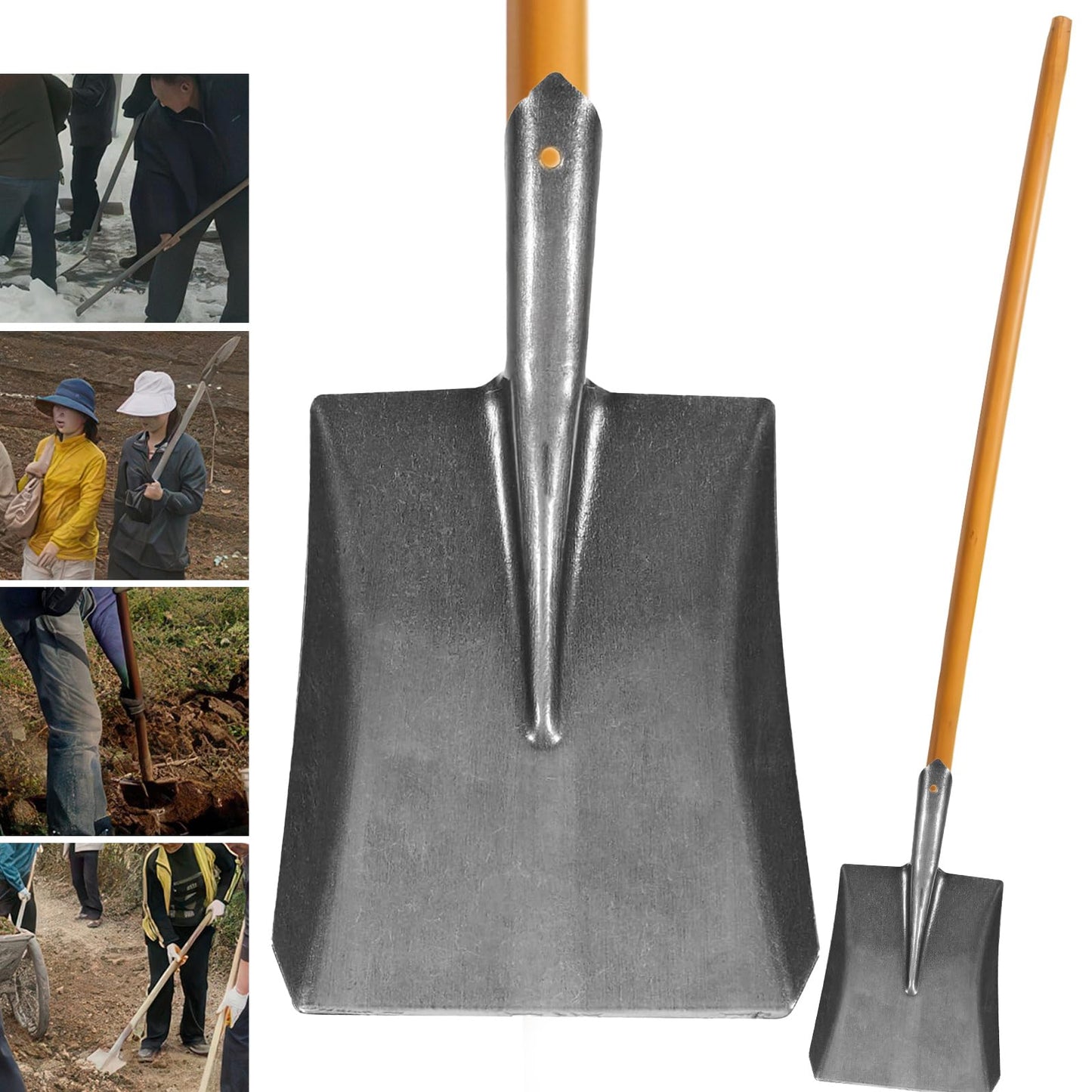 WY8 Ultimate Durability Shovel - Multifunctional Garden Shovel with Wooden Handle Heavy Duty Metal Shovel for Landscaping, Gardening, Contractor, DIY, Trenching, Outdoor Tasks (Square Shovel)