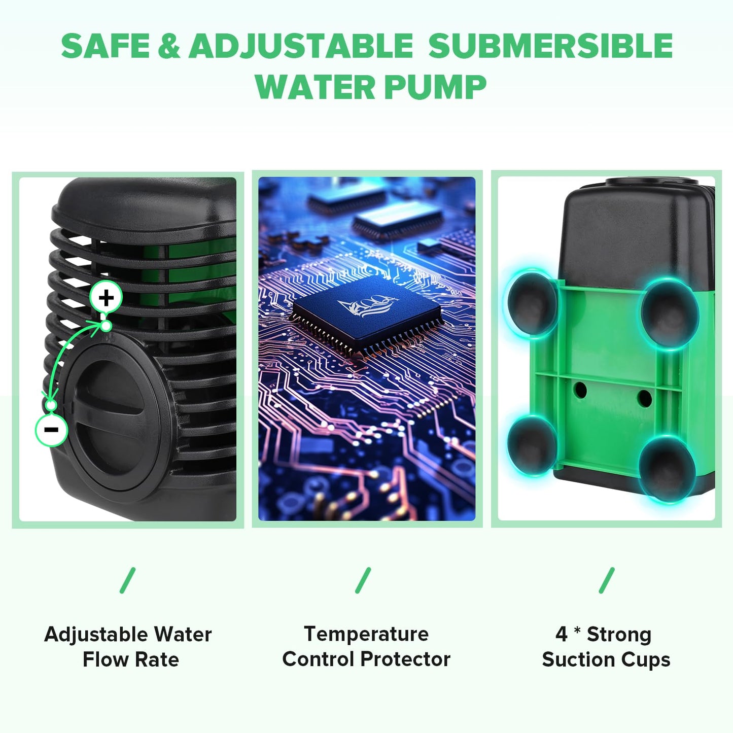 AQQA Submersible Water Pump, 3000L/H Adjustable Ultra Quiet Water Pump for Water Feature, 2.5m High Lift for Fountains Pump for Fish Tank Hydroponics, Small Pond, Waterfalls, Aquariums