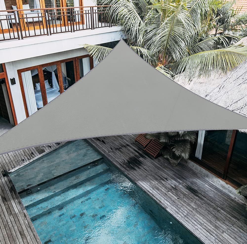 Triangle Sun Sail Shade Waterproof, 3mX3mX4m Grey Garden Sail Right Angle Garden Canopy with 4 Sizes Optional, 3 Ropes, UV Block, Patio Sunshade Sunscreen Awnings Hot Tub Shelter for Outdoor