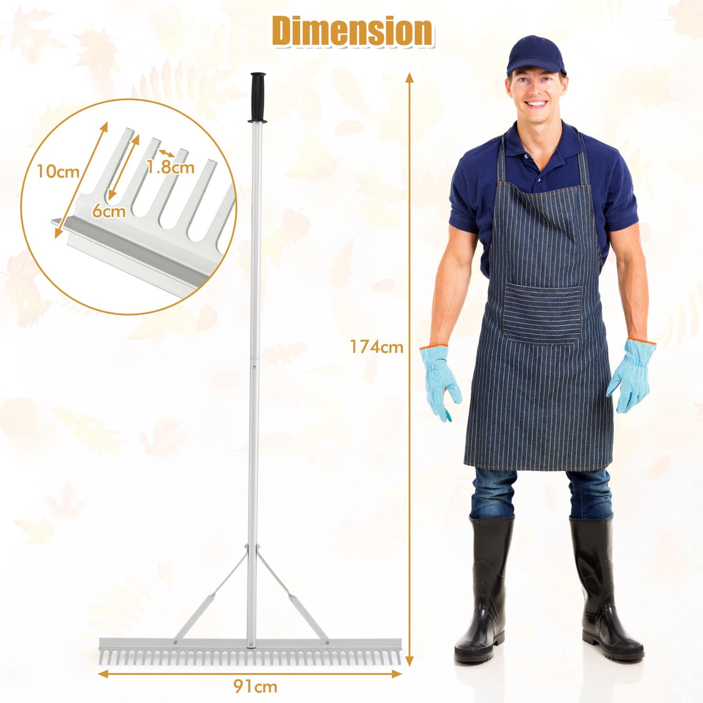 GiantexUK 36'' Aluminum Landscape Rake, 36 Tines Garden Rake with 68" Handle & Double-Sided Head, Heavy Duty Sand Soil Rake Tool for Leveling Lawn Gathering Leaf Beach Lake