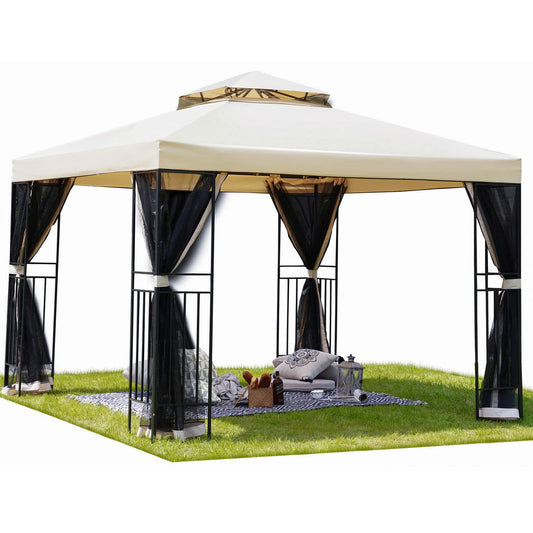 Grand patio Gazebo 3×3m with Side Netting, Garden Gazebo Event Shelter Sun Shade Heavy Duty Outdoor Canopy for BBQ, Event, Party -Beige