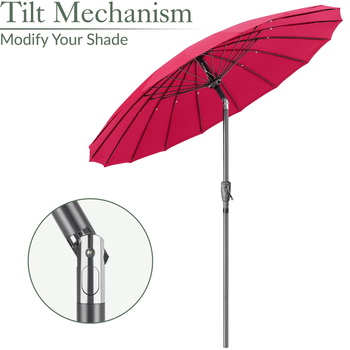 Shanghai Parasol Garden Umbrella Adjustable Tilting Sun Shade with UV Protection and Crank 2m (Raspberry)