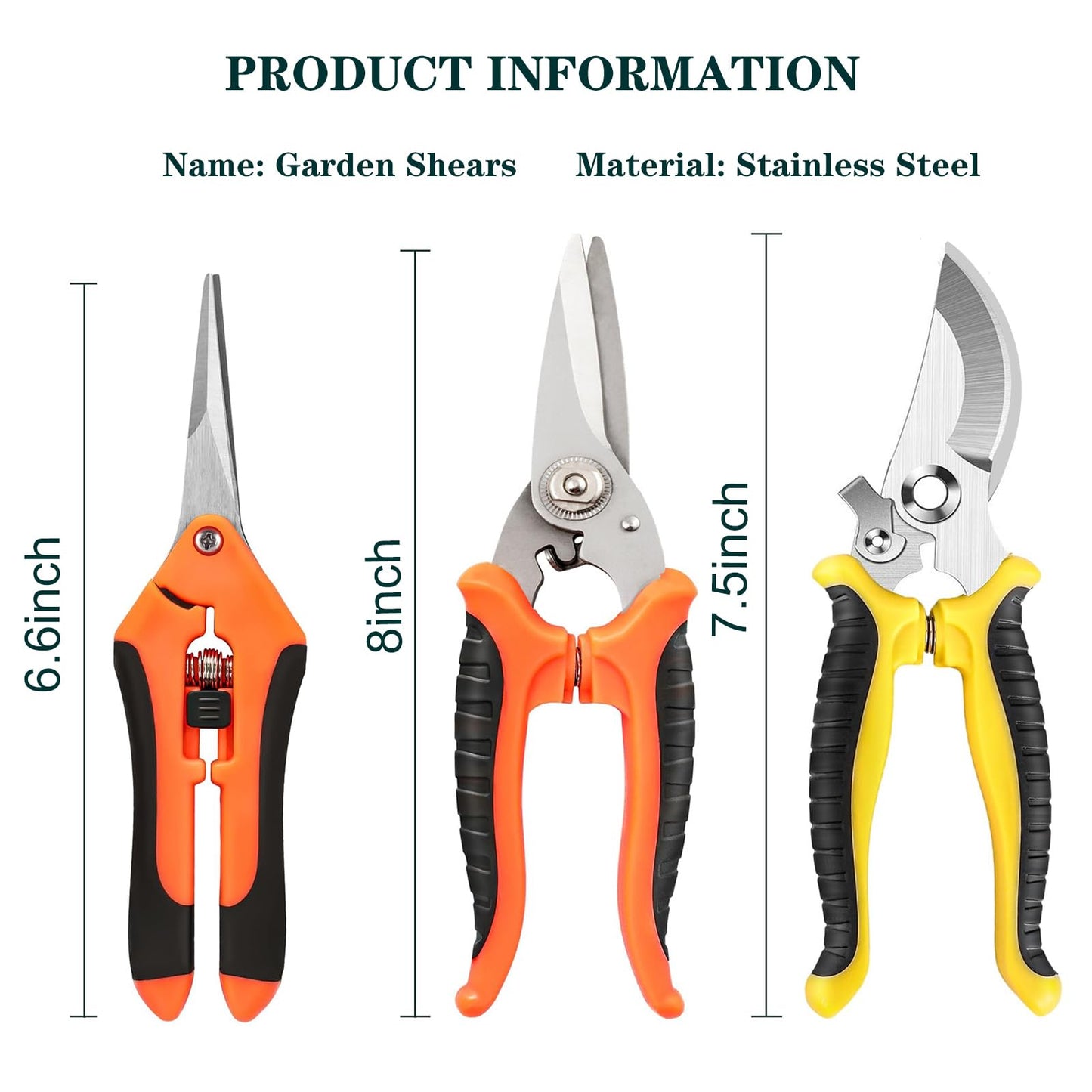 Garden Secateurs Pruning Scissors, 3 Pack Professional High Carbon Alloy Steel Garden Shears Bypass Pruning Shears Lightweight Hand Pruner with Locking Mechanism for Fruit Branch, Hedge, Plants