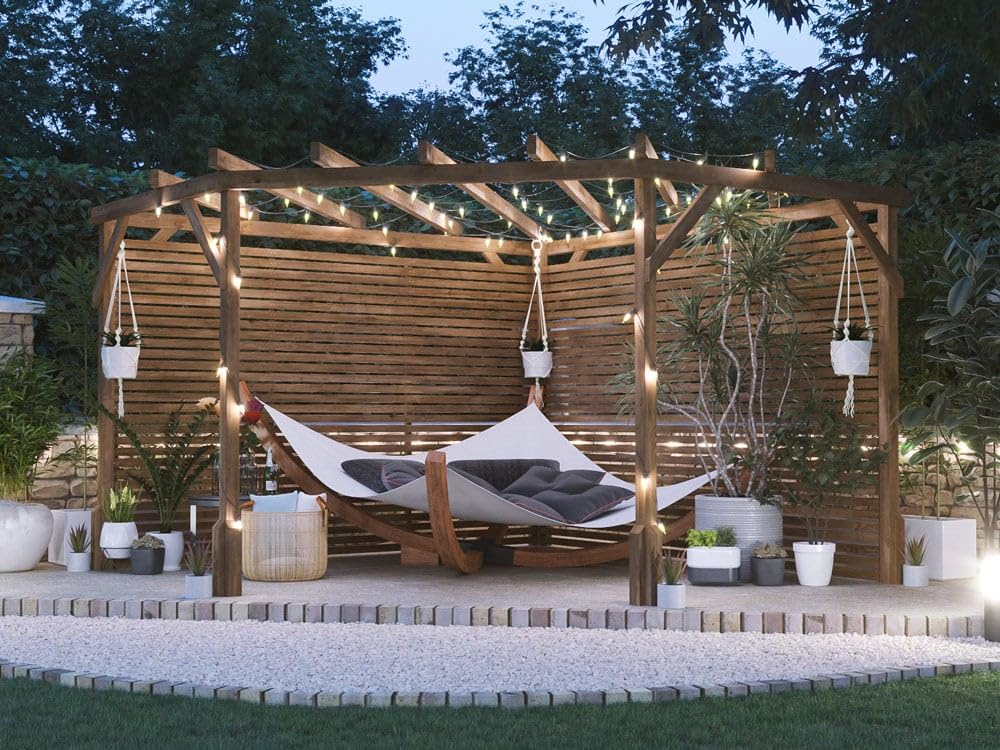 Dunster House Wooden Corner Pergola Kit 10' x 10' DIY Garden Plant Frame with Slatted Walls Utopia Diamond
